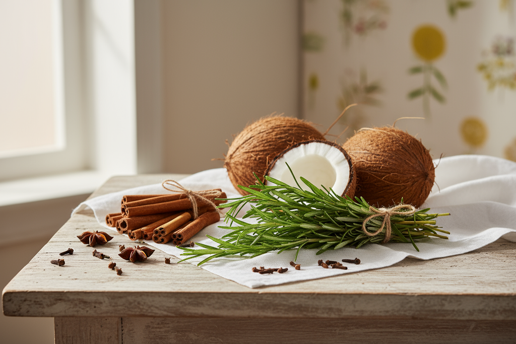 Kan du visa rosmarin, kanel, kokos och nejlika. Bara detta